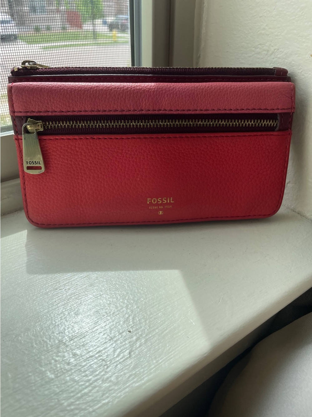 Fossil Preston Flap Snap Bi-fold Long Wallet Three Tone Leather Zip SL7140